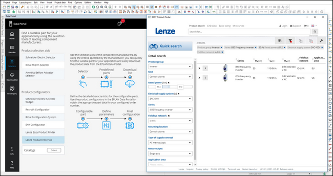 Lenze Easy Product Finder_EN.png: Portal users need only a few step to be able to find a suitable i550 series device using configurators such as the Lenze Easy Product Finder.
