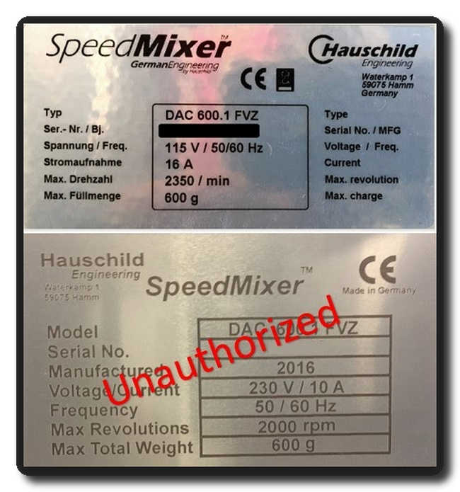 User of Hauschild SpeedMixer® should carefully check the labels.