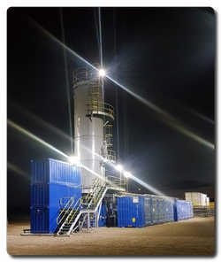 One of five successfully installed and commissioned modular polymer injection units in Argentina at night