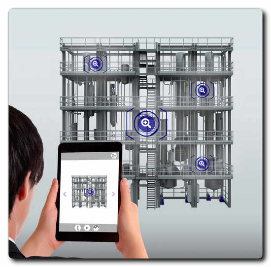 Visitors will be able to interact with 3D models of facilities by using tablets with the Sulzer Chemtech AR app.