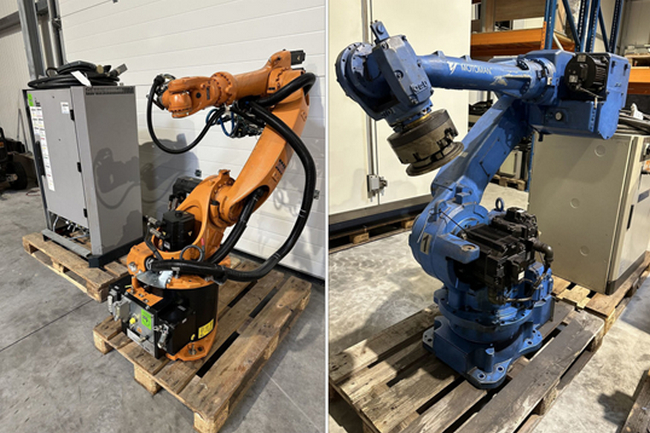 Whether orange, blue or yellow: On Surplex.com you can find used industrial robots from many well-known manufacturers (Fanuc, Kuka, ABB, Motoman or Stäubli). (© Surplex).